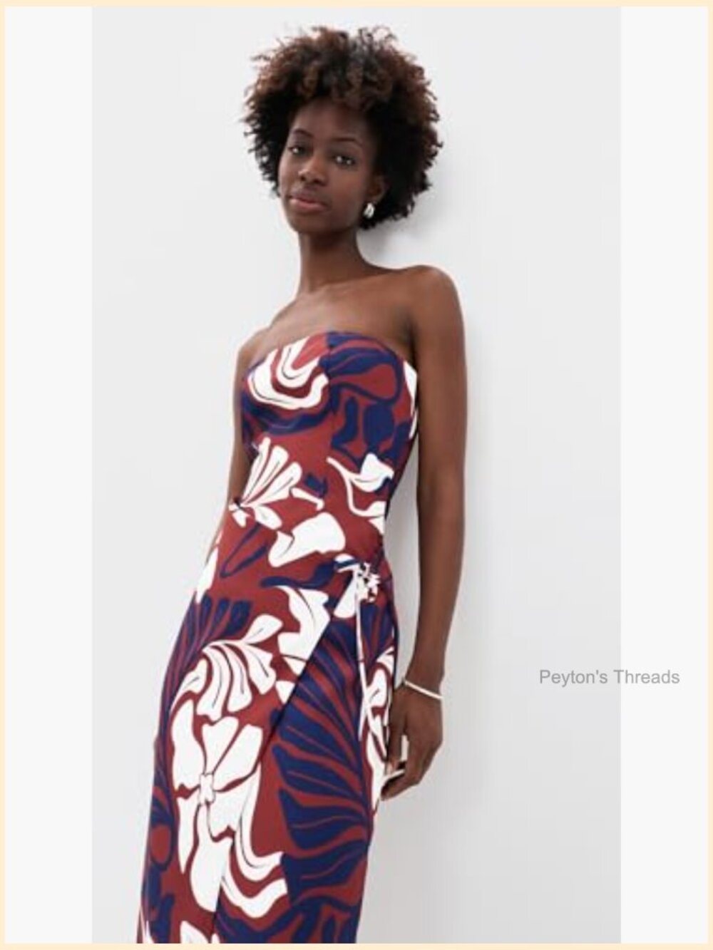 Maxi Dress with Tropical Print, Wrap Silhouette, Strapless, Sleeveless, - Picture 5 of 5